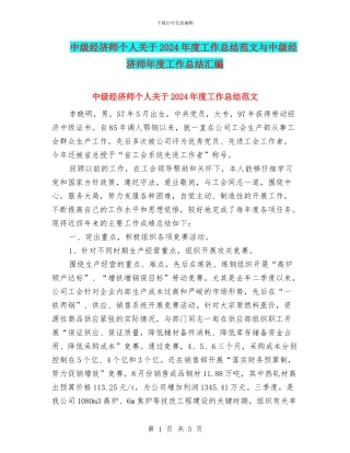 中级经济师个人关于2024年度工作总结范文与中级经济师年度工作总结汇编