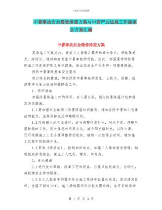 中署事故安全隐患排查方案与中药产业发展工作座谈会方案汇编