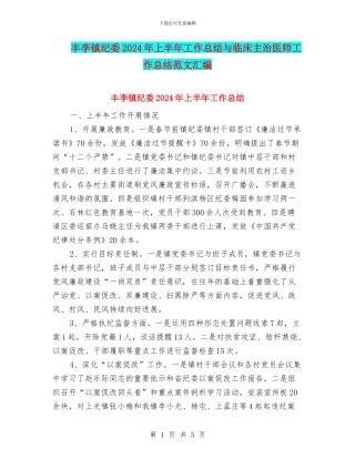 丰李镇纪委2024年上半年工作总结与临床主治医师工作总结范文汇编