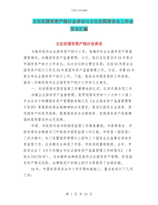 主任在国有资产统计会讲话与主任在国资安全工作会发言汇编