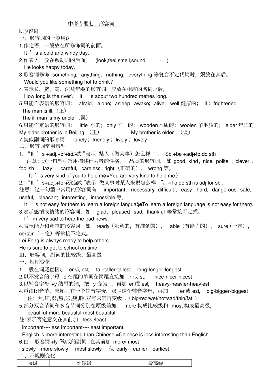 中考专题七形容词_第1页