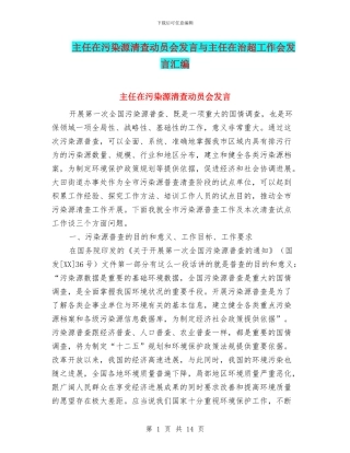 主任在污染源清查动员会发言与主任在治超工作会发言汇编