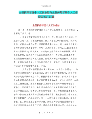 主任护师年度个人工作总结与主任护师年终个人工作总结2024汇编