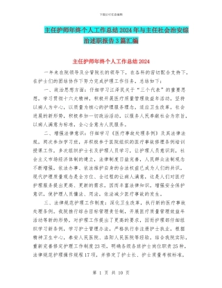 主任护师年终个人工作总结2024年与主任社会治安综治述职报告3篇汇编