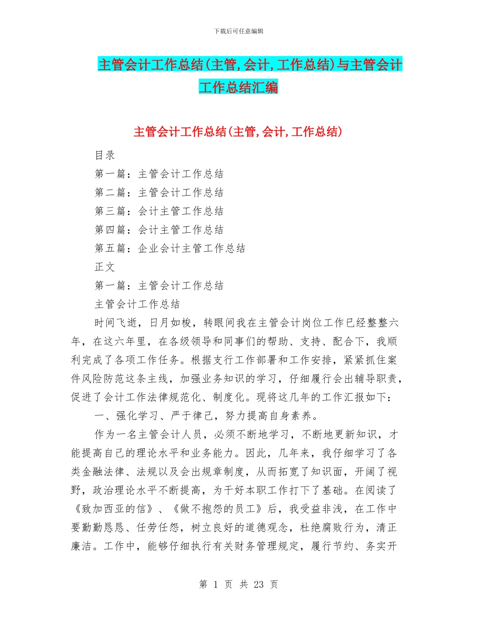 主管会计工作总结与主管会计工作总结汇编_第1页