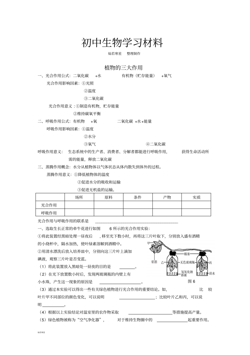中考专题植物的三大作用_第1页