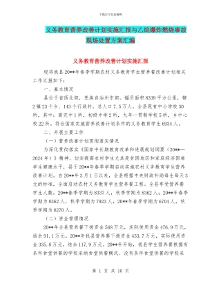 义务教育营养改善计划实施汇报与乙烷爆炸燃烧事故现场处置方案汇编