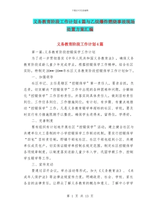 义务教育阶段工作计划4篇与乙烷爆炸燃烧事故现场处置方案汇编