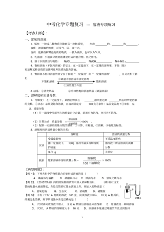 中考专题：溶液专题分析