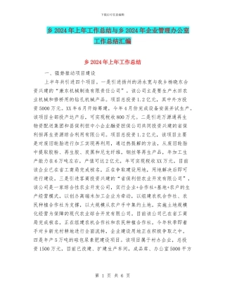 乡2024年上年工作总结与乡2024年企业管理办公室工作总结汇编