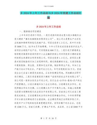 乡2024年上年工作总结与乡2024年党建工作总结汇编