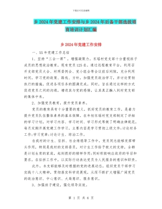 乡2024年党建工作安排与乡2024年后备干部选拔培养培训计划汇编