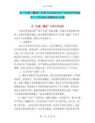 乡“五建一覆盖”专项工作总结与乡“安全生产活动月”工作总结汇编