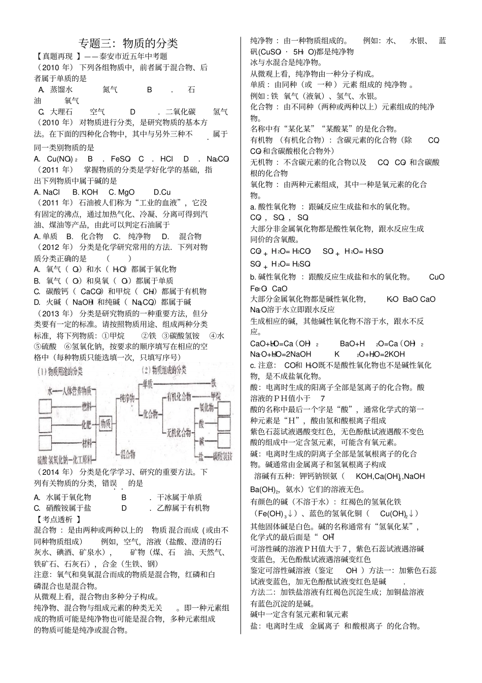 中考冲刺专题三：物质的分类_第1页