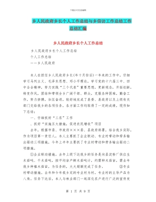 乡人民政府乡长个人工作总结与乡信访工作总结工作总结汇编