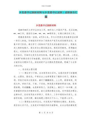 乡党委书记剖析材料与乡党委书记述职1述职报告汇编