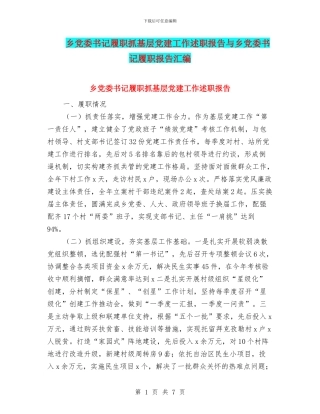 乡党委书记履职抓基层党建工作述职报告与乡党委书记履职报告汇编