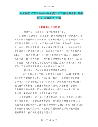 乡党委书记工作总结与乡党委书记工作述职报告