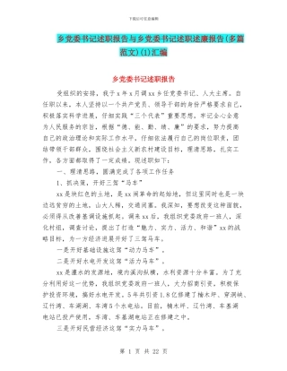 乡党委书记述职报告与乡党委书记述职述廉报告(1)汇编