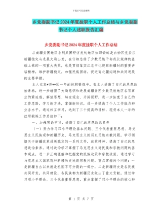 乡党委副书记2024年度挂职个人工作总结与乡党委副书记个人述职报告汇编