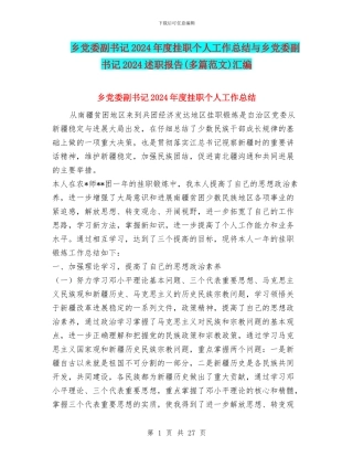 乡党委副书记2024年度挂职个人工作总结与乡党委副书记2024述职报告汇编