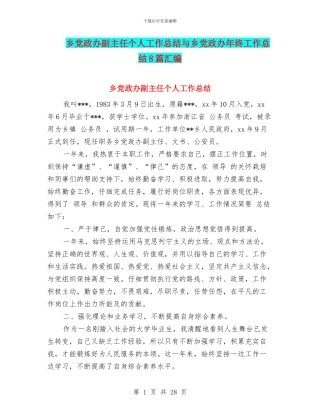 乡党政办副主任个人工作总结与乡党政办年终工作总结8篇汇编