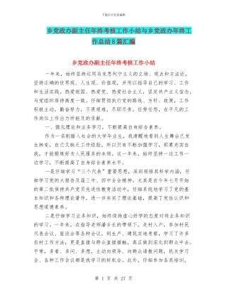 乡党政办副主任年终考核工作小结与乡党政办年终工作总结8篇汇编