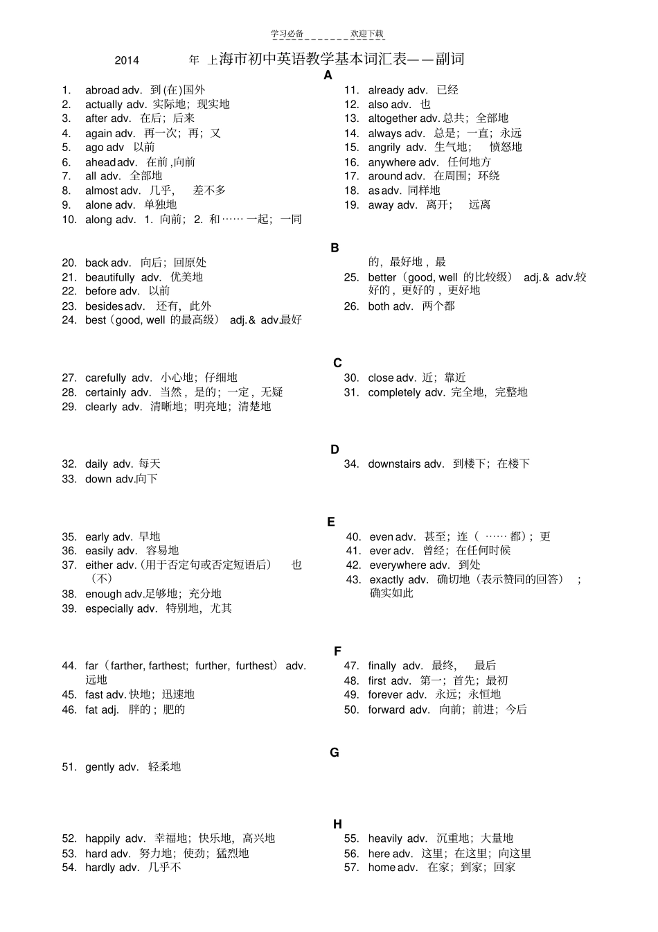中考分类词汇表—副词_第1页