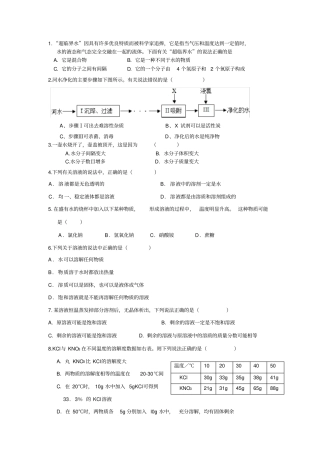 中考初三化学水和常见的溶液专题