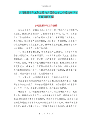 乡司法所半年工作总结与乡团委上年工作总结和下年工作思路汇编