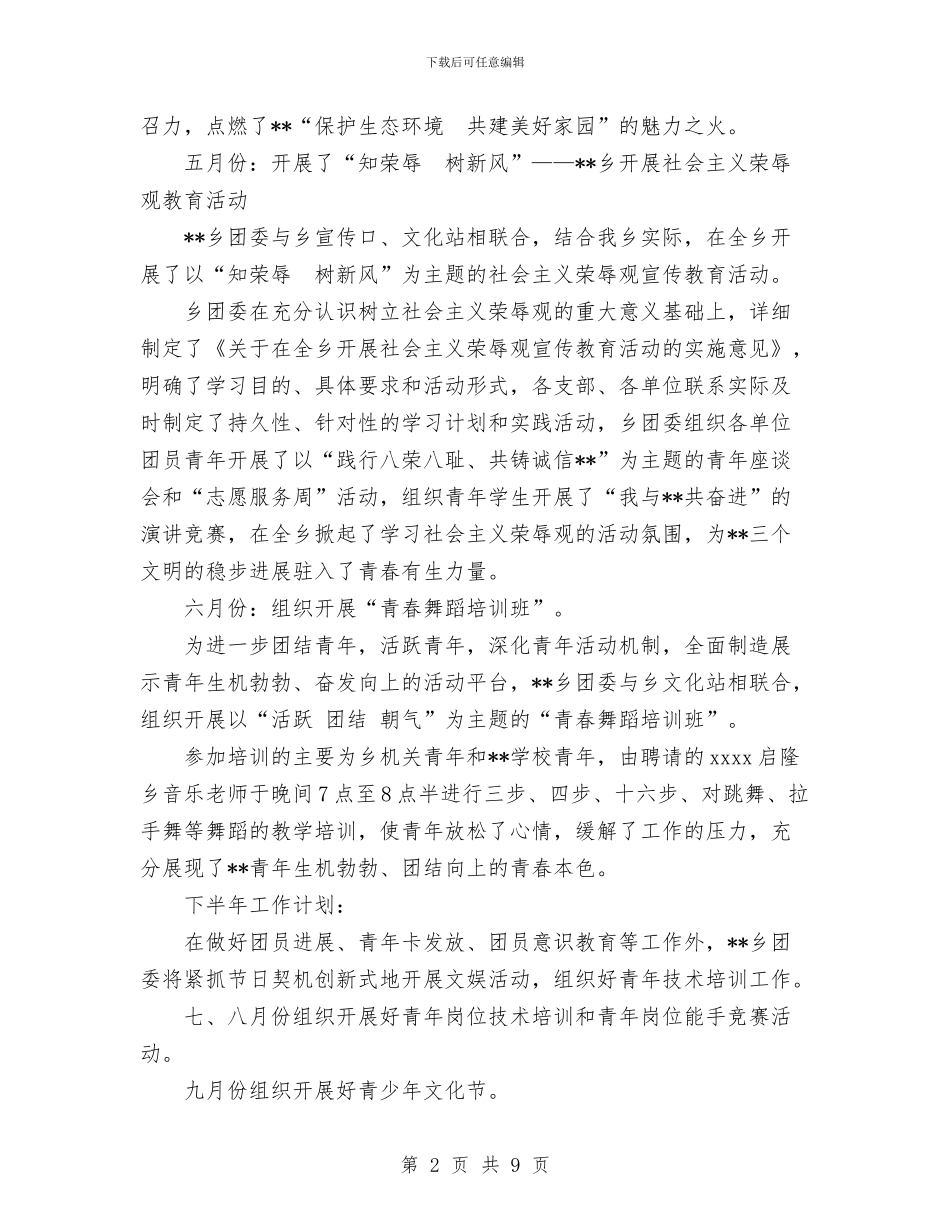 乡团委2024年上半年工作总结和下半年工作计划与乡工作总结_第2页