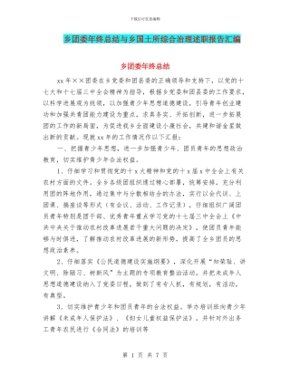 乡团委年终总结与乡国土所综合治理述职报告汇编