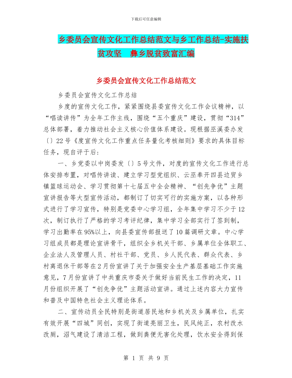乡委员会宣传文化工作总结范文与乡工作总结_第1页