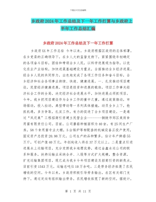 乡政府2024年工作总结及下一年工作打算与乡政府上半年工作总结汇编
