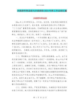 乡政府年终总结与乡政府的2024年终工作总结汇编