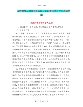 乡政府领导年终个人总结与乡村党员冬训工作总结汇编