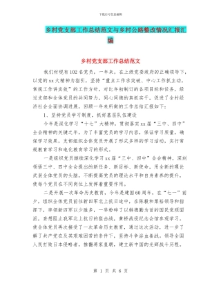 乡村党支部工作总结范文与乡村公路整改情况汇报汇编