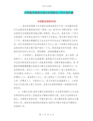 乡村医生培训计划与乡村医生工作计划汇编
