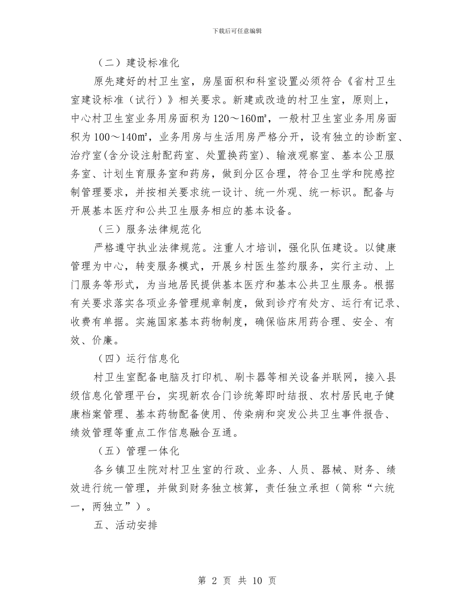乡村卫生室创建活动方案与乡村宣传思想文化自查报告汇编_第2页