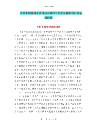 乡村干部党建总结讲话与乡村干部大会党委书记讲话稿汇编