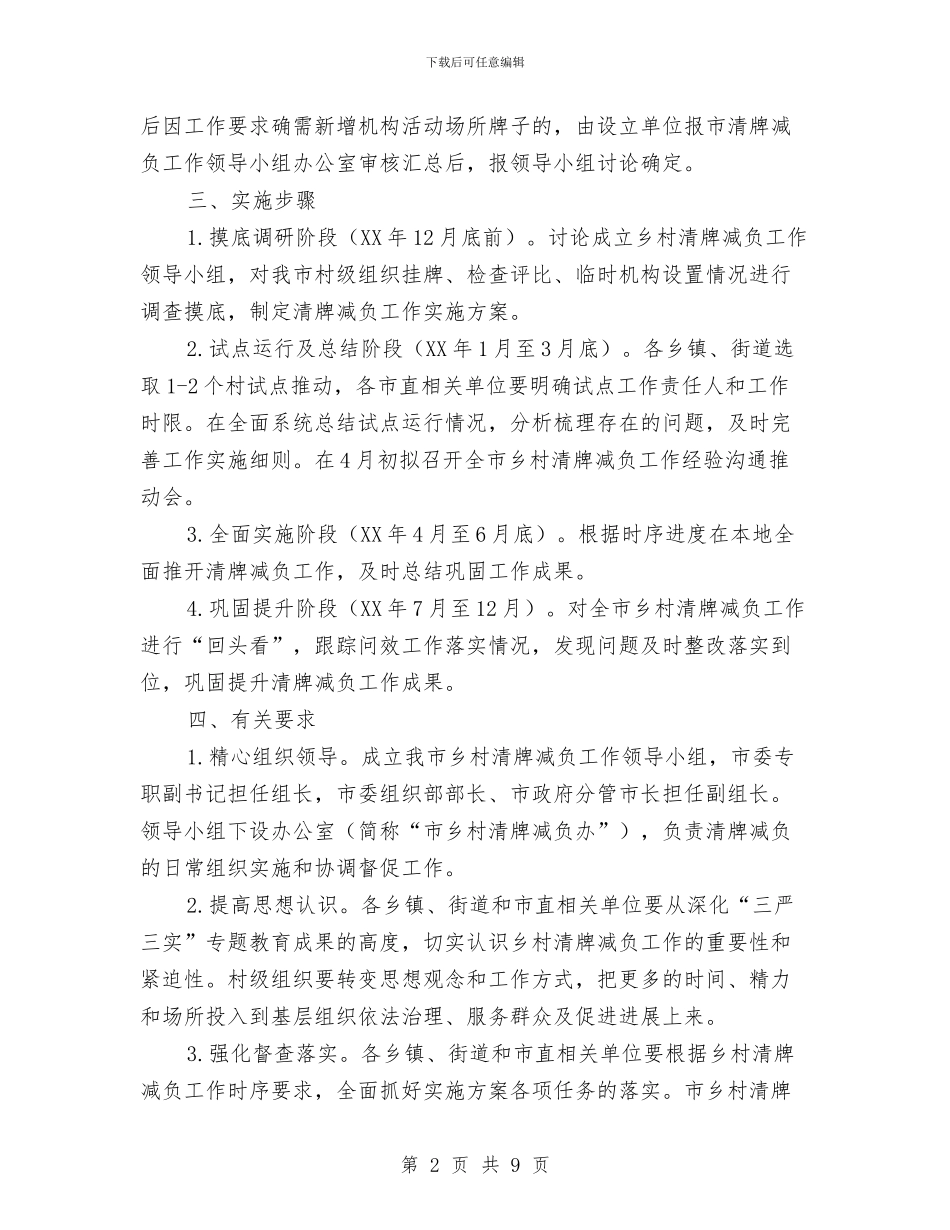 乡村清牌减负工作实施方案与乡村环境卫生工作考评实施方案汇编_第2页