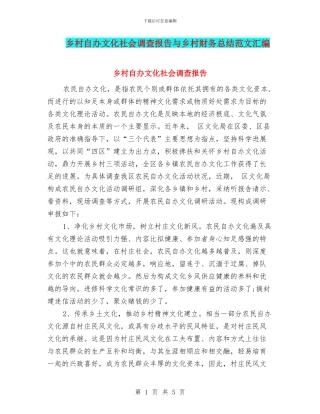 乡村自办文化社会调查报告与乡村财务总结范文汇编