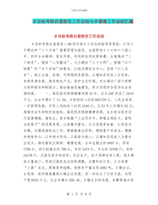 乡目标考核自查报告工作总结与乡禁毒工作总结汇编