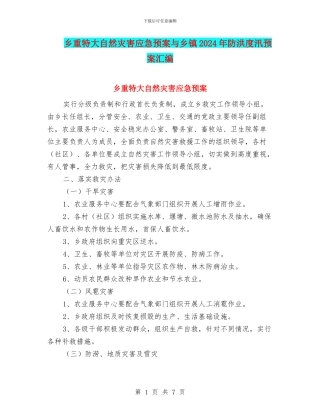 乡重特大自然灾害应急预案与乡镇2024年防洪度汛预案汇编