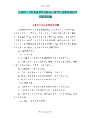 乡重特大自然灾害应急预案与乡镇2024年防汛抢险应急预案汇编