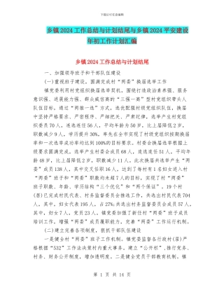 乡镇2024工作总结与计划结尾与乡镇2024平安建设年初工作计划汇编