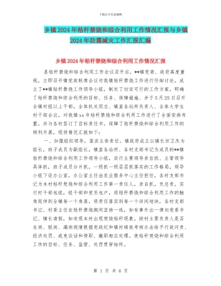 乡镇2024年秸秆禁烧和综合利用工作情况汇报与乡镇2024年防震减灾工作汇报汇编