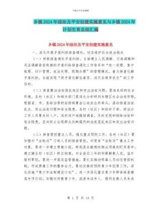 乡镇2024年综治及平安创建实施意见与乡镇2024年计划生育总结汇编