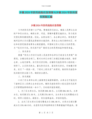 乡镇2024年防汛抢险应急预案与乡镇2024年防洪度汛预案汇编