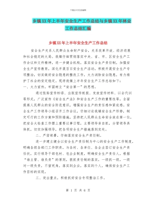 乡镇XX年上半年安全生产工作总结与乡镇XX年林业工作总结汇编